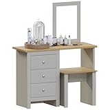 Vida Designs Arlington Dressing Table 3 Drawer Stool Mirror Vanity Set Bedroom Makeup Grey