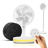 VENTY Portable Fan - Wireless Battery Operated, 48HR Run Time 16000MAH Battery, Oscillating Rechargeable Fans, Remote Control & LED Lighting, Folding Telescopic Camping Fan (White with Case)