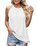 HANERDUN Halter Neck Vest Womens Summer Pleated Sleeveless Tank Tops Cami Shirts White