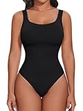 SHAPERIN Shapewear Bodysuit for Women Tummy Control Thong Body Shaper Compression Leotard Backless Bodysuits Camisole Top, Black, L