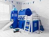 Noa and Nani Mid Sleeper Bunk Bed WHITE Pine Cabin bed with Slide + BLUE Design + Tunnel 6970WG-BLUE