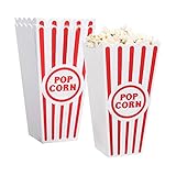 NOVELTY PLACE Plastic Red & White Striped Classic Popcorn Containers for Movie Night - 7.8" Tall x 3.8" Square (4 Pack)