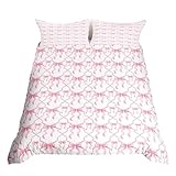 Homewish Pink Bow Bedding Double Princess Style for Kids Girls Teens - Cute Dreamy Bowknot Duvet Cover Double - Girly Kawaii Ribbon Bow Quilt Cover - Preppy Reversible Bed Set with 2 Pillowcases