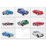Felicitas Classic Car Postcard Pack - Set of 8 Classic 1940 to 1960 Motor Pictures A6 - Vector Modern Art - Old Style Autos - Stunning Cool Eye Catching - Eco Friendly (No envs) - UK - Exclusive to