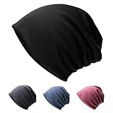 Hurinan Unisex Slouch Beanie Hat Jersey Beanie Skull Cap Classic Baggy Hat Lightweight and Soft Knitted Cotton Hat Headwear for Men Women (Black)
