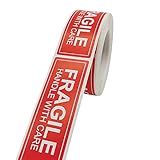3" X 1" Fragile Handle with Care Warning Stickers for Shipping and Packing - 250 Permanent Adhesive Labels Per Roll