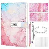 Candcamp Secret Diary with Lock for Girls,Pink A5 UV Leather Journal with Lock Kids Password Journal Notebook Kit with Bracelet Pen Bookmark Washi Paper for Back to School Birthday Festival Present