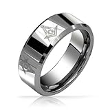 Bling Jewelry Square & Compass Freemason Masonic Titanium Wedding Band Ring For Men Polished Silver Tone Comfort Fit 8MM