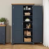 Westbury Blue Painted Double Shaker Kitchen Pantry Cupboard – Spacious Storage Cabinet with Adjustable Shelves – Kitchen, Bedroom, Living - H 1800mm x W 1020mm x D 410mm
