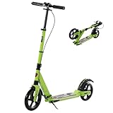 HOMCOM Kick Scooter, Folding 2 Wheel Scooter for 14+ Teens Adults, with Dual Brake System, Dual Suspension, 230mm Big Wheels, 3 Adjustable Handlebar, up to 100KG, Green
