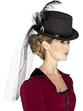 Smiffys Deluxe Ladies Victorian Top Hat Black Fancy Dress Hat with Veil Feathers and Brooch Historical Dress Up Accessory for Adults One Size with Elastic Inner Rim for Secure Comfortable Fit