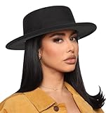 Pork-Pie-Fedora-Hat Wide Brim Felt Flat-Top-Boater Hat for Men Women(Size:M), Black With Band, M