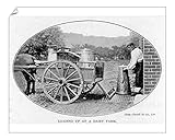 Media Storehouse Loading Churns at Farm Print: Horse-Drawn Milk Cart Delivery - Print 10"x8" (25x20cm) (616905)