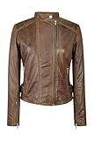 Ladies Real Leather Jacket Cross Zip Brando Nehru Collarless Soft Slim Fit - Timber XXL - 18