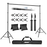 EMART Backdrop Stand 2mx3m(HxW) Photo Studio Adjustable Background Stand Support Kit with 2 Crossbars, 8 Backdrop Clamps,2 Sandbags and Carrying Bag for Parties Events Decoration - Black