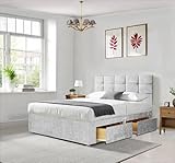 Divan Beds Deals – Elegant Double Silver Crushed Bed Frame with Premium 10” Spring Memory Foam Mattress | Bed Frame with Spacious 2 Storage Drawers & Stunning 20” High Headboard