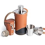 Tycoonest Vintage PU Leather Flask for Men 500ml Stainless Steel Hip Flask with Funnel and Cups Retro Leakproof Bottle for Camping Golfing Hiking