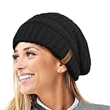 TOSKATOK Ladies Warm Slouch Knit Winter Beanie Hat with Supersoft Velour Thermal Lining ski Cap-Black