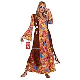 Morph Long Hippie Costume Women 70s Fancy Dress Hippy Outfit for Women Hippie Dress Party Costume, Medium
