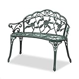 Bonnlo Cast Aluminium Garden Bench Outdoor Bench Furniture Patio Bench Seating Park Patio Seat Cast Iron Antique Finish Chair (Copper Green)