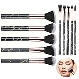 Makeup Brush Set 10-Piece, Marble Design Professional Brushes for Foundation, Powder, Blush, Blending, and Eyeshadow, Black