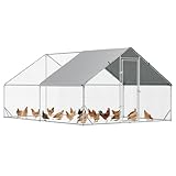 PawHut Chicken Run Galvanised Walk-in Chicken Coop Hen Poultry House Cage Rabbit Hutch Pet Playpen Garden w/Water-Resist Cover, 3 x 4 x 2m