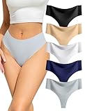 VOENXE Seamless Women Underwear Thongs,High Waisted No Vpl Knickers,Invisible Ladies Panties Multipack,No Show Breathable Comfy Pants,High Rise Female Gym String,Seam Free Soft Workout Tanga,5 Pack