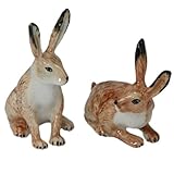 2 Rabbit Bunny Hare Miniature Animal Ceramic Pottery Statue Handmade Figurine