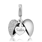KunBead Jewelry Big Little Sister Charms April Birthstone Birthday Heart I Love You Dangle Charm for Bracelets