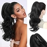 VEGALILY Ponytail Extensions 20inch Clip in Ponytail Hair Extension Black Claw Clip Ponytail Hair Extensions Layered Drawstring Pony Tail Hair Pieces for Women