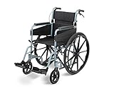 Days Escape Lite Self Propelled Standard Wheelchair, Self Propelled Lightweight Aluminium with Folding Frame, Mobility Aid, Portable Transit Travel Chair, Removable Footrests, Standard, Silver Blue