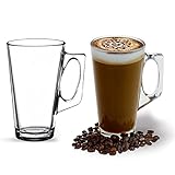 ANSIO Large Latte Glass Coffee Cups - 375ml (12.6 oz) - Gift Box of 2 Latte Glasses - Compatible with Tassimo Machine (2 Pack)