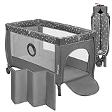 lionelo STEFI Plus 2in1 Travel Cot & Baby Zone Portable with 2-Level Mattress Heigh, Baby Bed for Newborns and Toddlers 0-36kg Mattress, Side Entry, Breathable Mesh LockGuard Safety Wheels, Easy-Fold