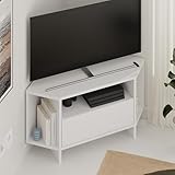 HOCUS PICUS Modern Corner TV Unit up to 42 Inch TVs, Push to Open Door TV Storage Cabinet and 3 Open Shelves, 95.7(H) cm TV Table for Living Room, Bedroom (White)