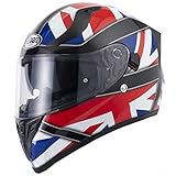 Vcan H128 Full Face Dual Visor Motorcycle Helmet Britain Union Jack (M)