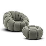 Stunning Chairs Green Round Boucle Swivel Cuddle Chair and Footstool – Teddy Chair for Living Room, Soft Bubble Snuggle Seat, Cloud-Inspired Green Boucle Accent Seat with Footstool