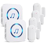 SANJIE Wireless Door Open Alarm Chime, 800FT Operating Range 55 Ringtones 5 Volume Level with LED Indicator,Door Sensor Alarm for Home Store Office Security When Opens,2 UK Plug in Receivers 4 Sensors