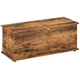 HOMCOM 113L Storage Chest, Storage Box with Flip-Top Lid and 2 Safety Hinges, Storage Trunk for Living Room, Entryway, 100 x 40 x 40 cm, Rustic Brown