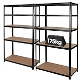 Harbour Housewares 5-Tier Steel Garage Shelving Units Set - Matt Black - 2pc Heavy Duty Free Standing Industrial Shed Storage Racking Shelves | Boltless Assembly | 875kg Capacity | 90 x 40 x 180cm