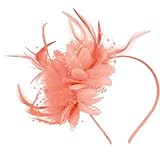 Ladies Fascinator Wedding Hat,Headdress Feather Mesh Hair Accessories Faux Flowers Head Flowers Retro Fascinators Hat Flower Mesh Ribbons Feathers On A Headband Wedding Prom Women Girls(Pink)