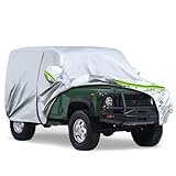 JUDANNA Car Cover Waterproof Breathable Intended for Land Rover Defender 90 1990-2016, All Weather Protection Outdoor Car Cover Full Cover Sun Rain UV Dust Windproof, Silver