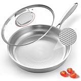Stainless Steel Frying Pan with Lid, 28cm 5-Ply Stainless Steel Pan,PTFE & PFOA Free, All Stovetop Compatible,Dishwasher and Oven Safe