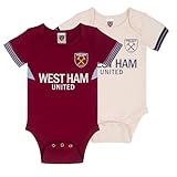 West Ham United FC Baby Bodysuit Vests 2 Pack - Official Football Gift, Claret & Ecru, 0-3 Months