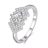 Uloveido Women White Gold Plated Princess Cut Simulated Diamond Ring Rhombus Shape Crystal Anniversary Rings for Wife (Size 8) WX015