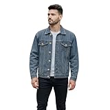 True Face Mens Denim Jacket Long Sleeve Casual Wear Loose Fit Outerwear Lightweight Outdoor Top Stone Wash Blue Large