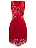 EFOGEP Women's Salsa Latin Dance Dress Vintage 1920s Sleeveless Rhinestone Layers Fringe Dresses Gatsby Cocktail Ballroom Tangos ChaCha Rumba Flapper Cami Dress, red, XXL