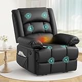 sisolos Recliner Armchair for Adults, Recliner Chair with Massage & Heat, Padded Armrest Adjustable Legrest Backrest, Manual Lazy Boy Reclining Chair for Living Room Sofa Chair with 2 Side Pockets
