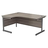Office Hippo Heavy Duty Corner Desk, Strong & Reliable Workstation, Integrated Cable Ports, PC Desk For Office or Home - Grey Oak Top / Silver Frame