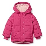 Amazon Essentials Girls' Heavyweight Hooded Puffer Coat, Water-Resistant, Pink, 8 Years