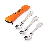 Vdealen Stainless Steel Spork's Extremely Strong Set, Fork & Knife Combo Utensil for Camping, 3-Pack, Curve with Serrated Edge On Fork